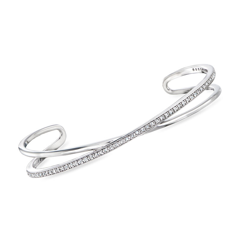 .33 ct. t.w. Diamond Crisscross Cuff Bracelet in Sterling Silver. 8" image number 0