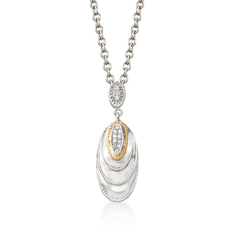 Andrea Candela &quot;Eco&quot; .16 ct. t.w. Diamond Drop Necklace in 18kt Yellow Gold and Sterling Silver. 17&quot; image number 1