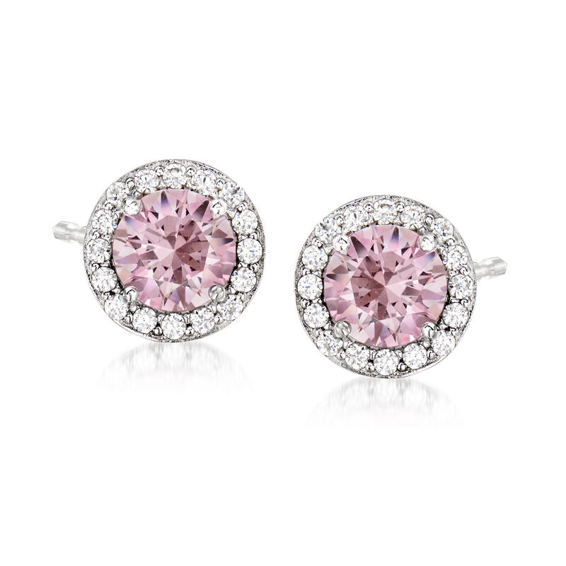 2.50 ct. t.w. Swarovski Morganite CZ and .54 ct. t.w. Swarovski CZ Stud Earrings in Sterling Silver image number 0