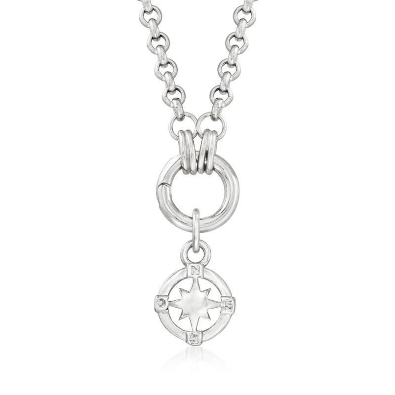 Italian Sterling Silver Jewelry Set: Rolo-Link Necklace with Three Travel-Themed Charms image number 3