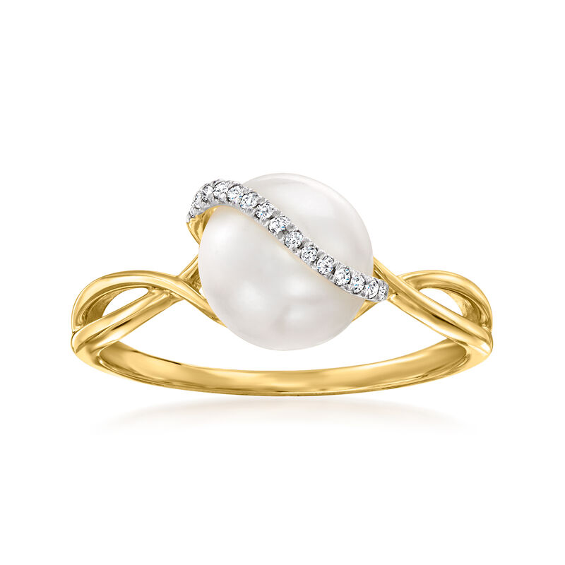 8-8.5mm Cultured Pearl Ring with Diamonds in 14kt Yellow Gold image number 0