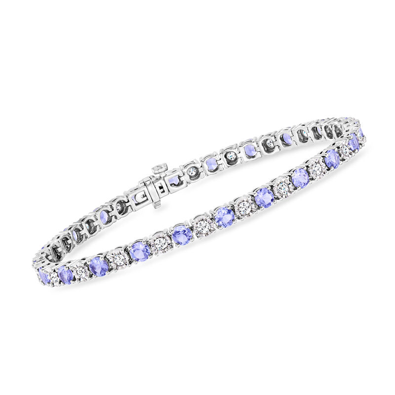 4.50 ct. t.w. Tanzanite and 1.00 ct. t.w. Diamond Tennis Bracelet in Sterling Silver image number 0