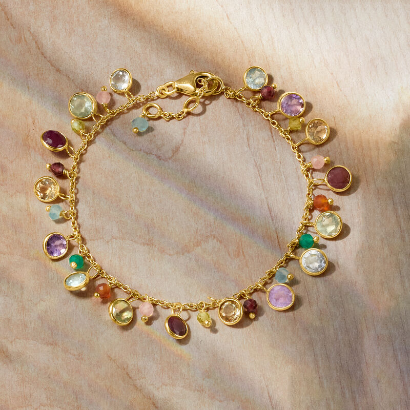 10.80 ct. t.w. Multi-Gemstone Bead Station Bracelet in 18kt Gold Over Sterling. 7&quot; image number 2