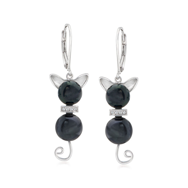 7.5-9mm Black Cultured Pearl Cat Drop Earrings in Sterling Silver image number 0