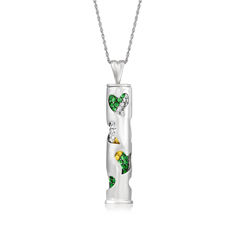 2.10 ct. t.w. Multi-Gemstone and .90 ct. t.w. Diamond Striped Bar Pendant Necklace with Removable Heart Case in 14kt White Gold image number 0