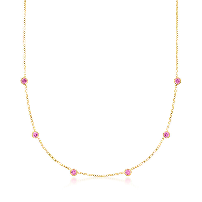 .70 ct. t.w. Bezel-Set Lab-Grown Pink Sapphire Station Necklace in 18kt Gold Vermeil. 16&quot; image number 1