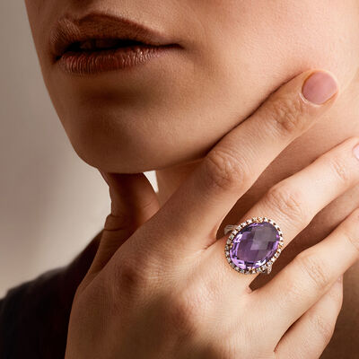 10.00 Carat Amethyst and .35 ct. t.w. Diamond Ring in 14kt Rose Gold