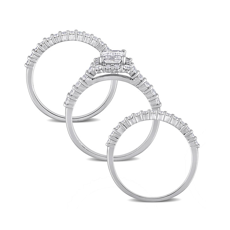 2.10 ct. t.w. Moissanite Bridal Set: Engagement and Wedding Rings in Sterling Silver. Size 6