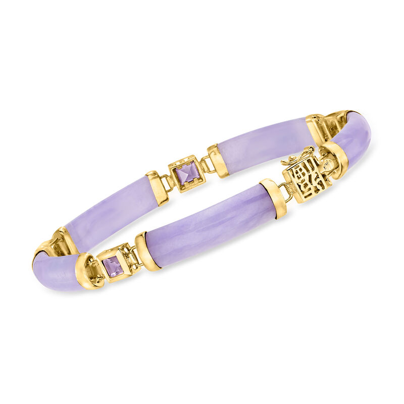 Lavender Jade and 1.20 ct. t.w. Amethyst &quot;Good Fortune&quot; Bracelet in 18kt Gold Over Sterling image number 3
