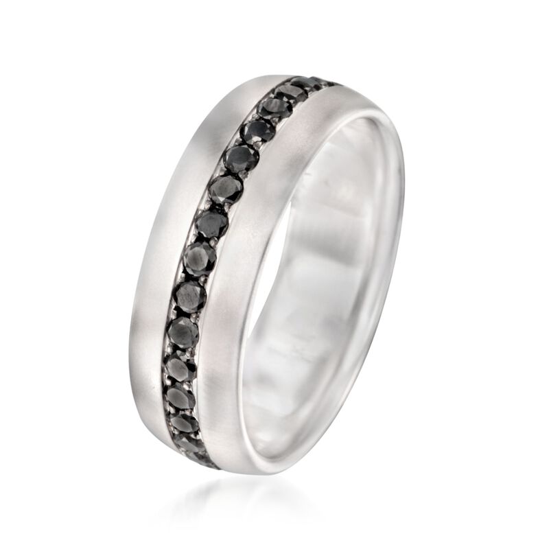 Henri Daussi Men's 1.15 ct. t.w. Black Diamond Wedding Ring in 14kt White Gold. Size 10 image number 1