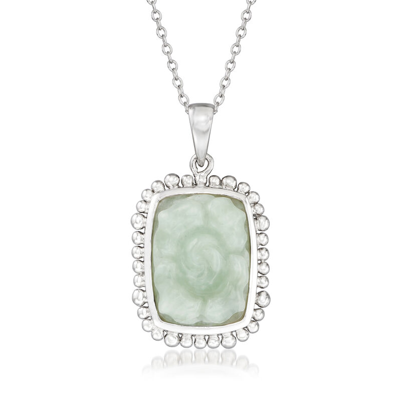 Jade Rose Pendant Necklace in Sterling Silver image number 0