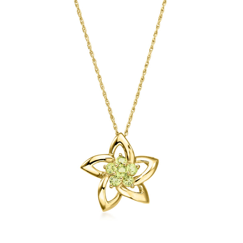 C. 1990 Vintage .45 ct. t.w. Peridot Flower Pendant Necklace in 14kt Yellow Gold. 18" image number 0
