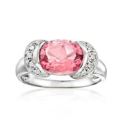 C. 1990 Vintage 3.00 Carat Pink Topaz Ring with .10 ct. t.w. Diamonds in 14kt White Gold