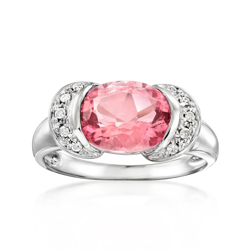 C. 1990 Vintage 3.00 Carat Pink Topaz Ring with .10 ct. t.w. Diamonds in 14kt White Gold. Size 7 image number 0