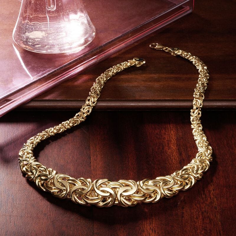 Italian 18kt Yellow Gold Graduated Byzantine Necklace image number 5