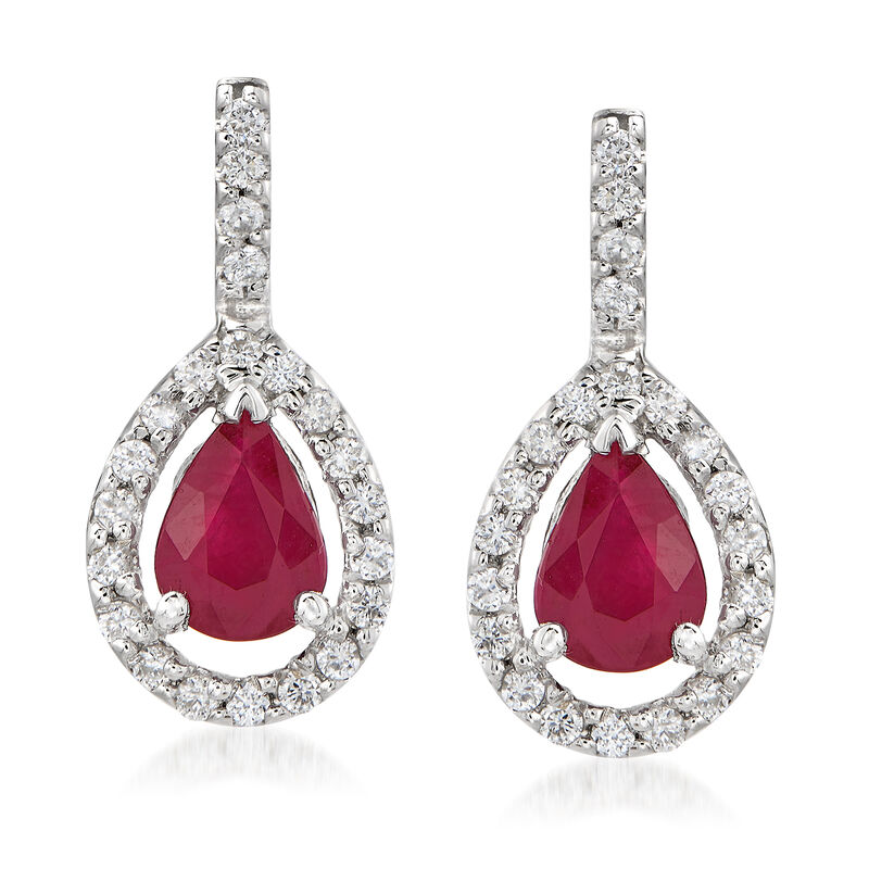 1.60 ct. t.w. Ruby and .45 ct. t.w. Diamond Drop Earrings image number 0