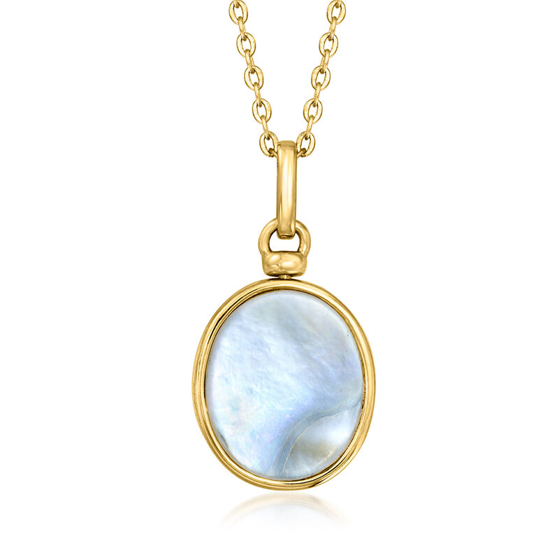 Mother-of-Pearl and Onyx Reversible Pendant Necklace in 18kt Gold Over Sterling. 20" image number 1