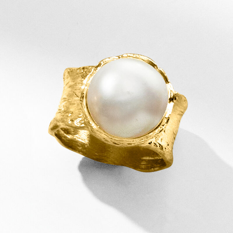 11.5-12mm Cultured Button Pearl Ring in 18kt Gold Over Sterling image number 5