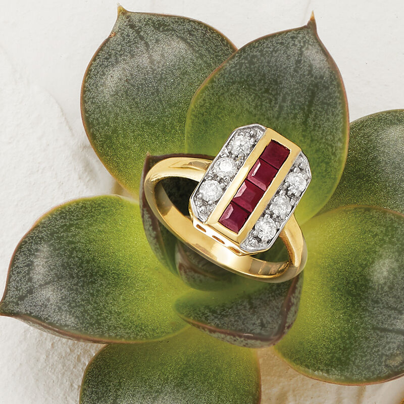.80 ct. t.w. Ruby and .39 ct. t.w. Diamond Ring in 14kt Yellow Gold image number 3