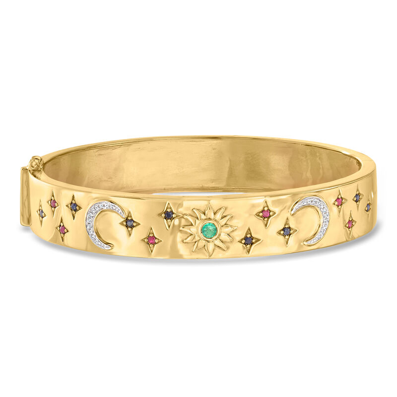 .30 ct. t.w. Multi-Gemstone Celestial Bangle Bracelet with Diamonds in 18kt Gold Over Sterling image number 0