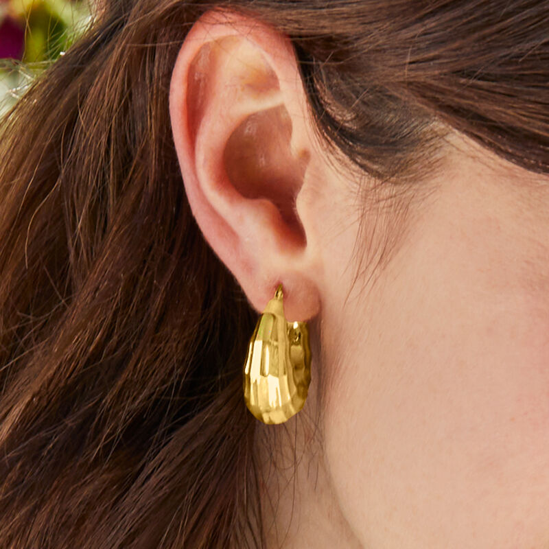 Italian 14kt Yellow Gold Rectangular Faceted Hoop Earrings. 1 1/8&quot; image number 4