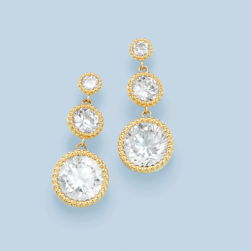 4.94 ct. t.w. CZ Linear Drop Earrings in 14kt Yellow Gold image number 2