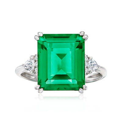 6.00 ct. t.w. Simulated Emerald and .19 ct. t.w. CZ Ring in Sterling Silver