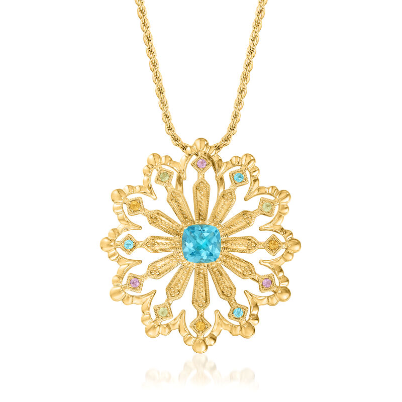 2.44 ct. t.w. Multi-Gemstone Floral Pendant Necklace in 18kt Gold Over Sterling image number 0