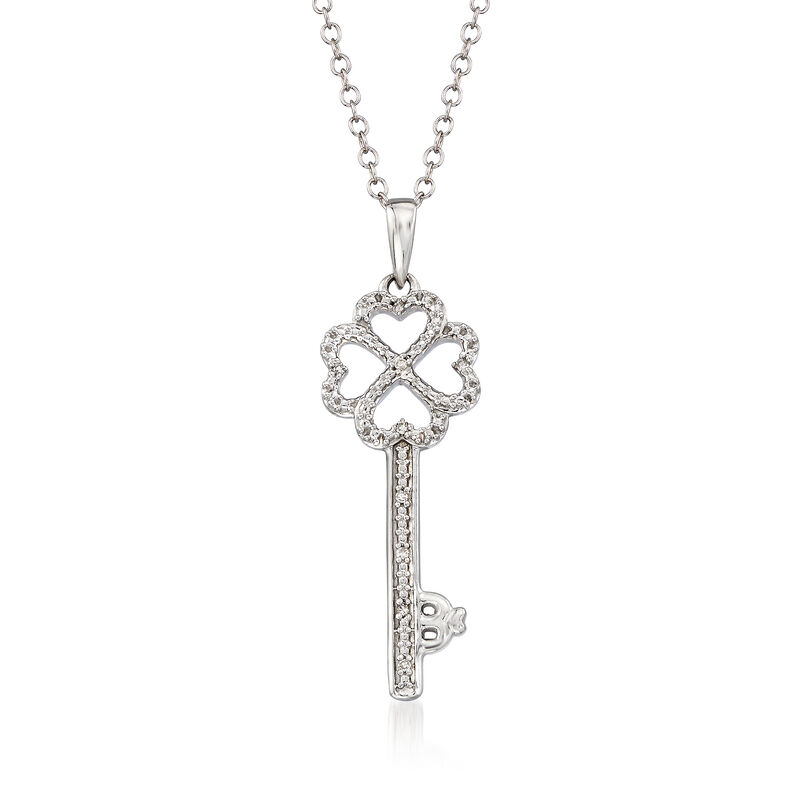 Sterling Silver Key Necklace with Diamond Accents. 18&quot; image number 1