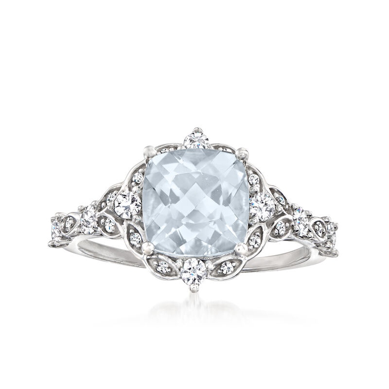 2.10 Carat Aquamarine and .40 ct. t.w. White Sapphire Ring with Diamonds in 14kt White Gold image number 0