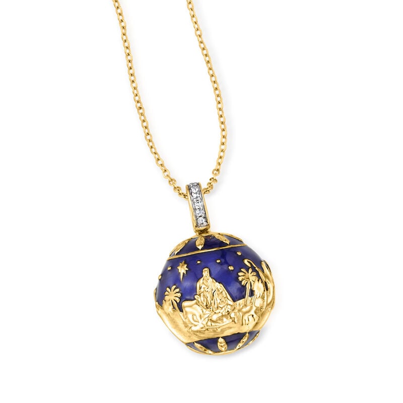 Blue Enamel Nativity Pendant Necklace with White Topaz in 18kt Gold Over Sterling. 18&quot; image number 3