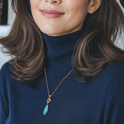 Turquoise and .70 Carat Swiss Blue Topaz Pendant Necklace with White Zircon in 18kt Gold Over Sterling