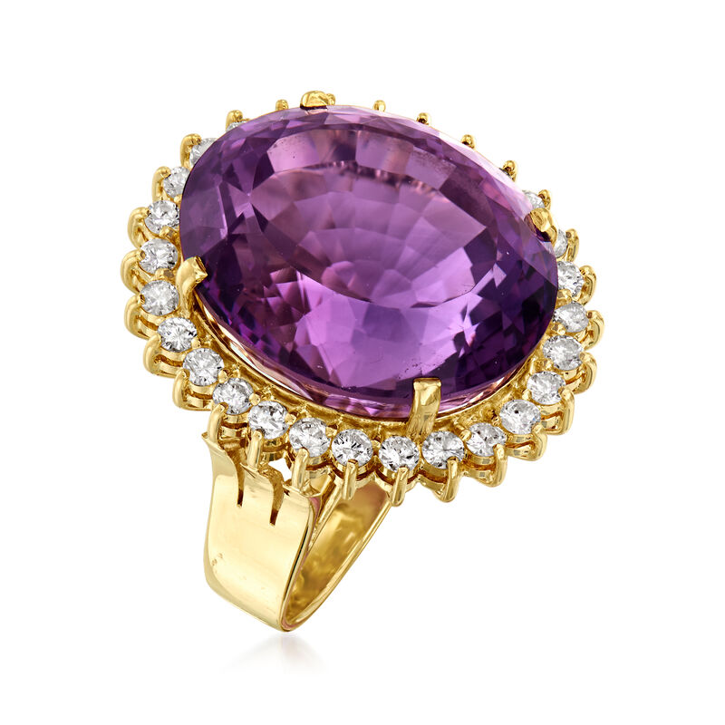 C. 1980 Vintage 21.00 Carat Amethyst and 1.00 ct. t.w. Diamond Ring in 18kt Yellow Gold. Size 6.5 image number 2