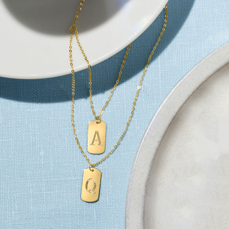 Italian 14kt Yellow Gold Personalized Double Dog Tag Layered Necklace image number 2