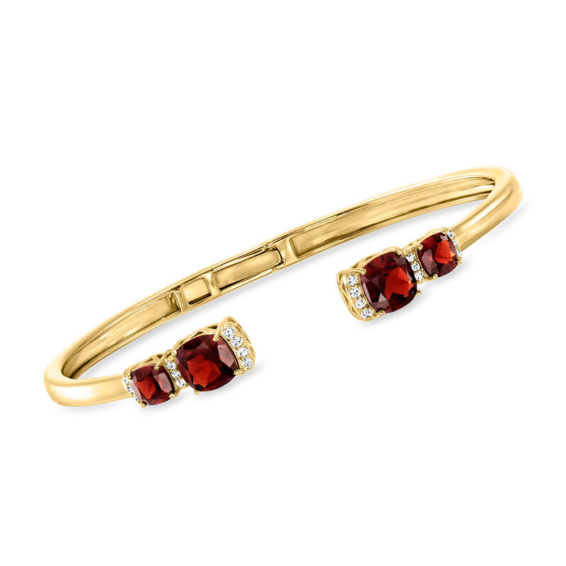 5.00 ct. t.w. Garnet and .10 ct. t.w. White Topaz Cuff Bracelet in 18kt Gold Over Sterling image number 0