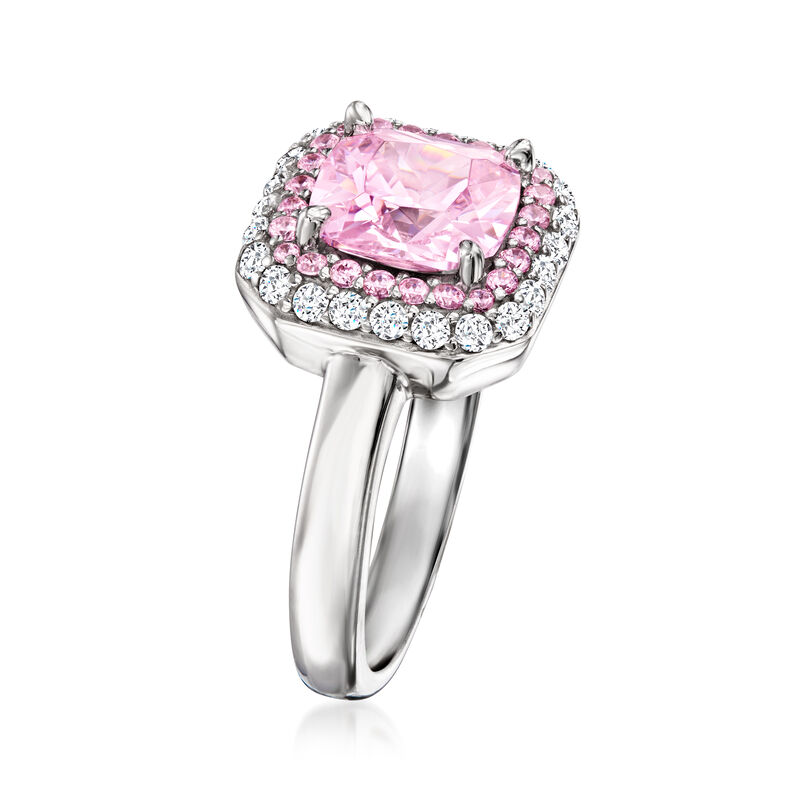 2.40 ct. t.w. Simulated Pink Sapphire Ring with .30 ct. t.w. CZs in Sterling Silver image number 2