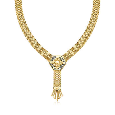 C. 1960 Vintage 14kt Yellow Gold Y-Necklace with Black Enamel