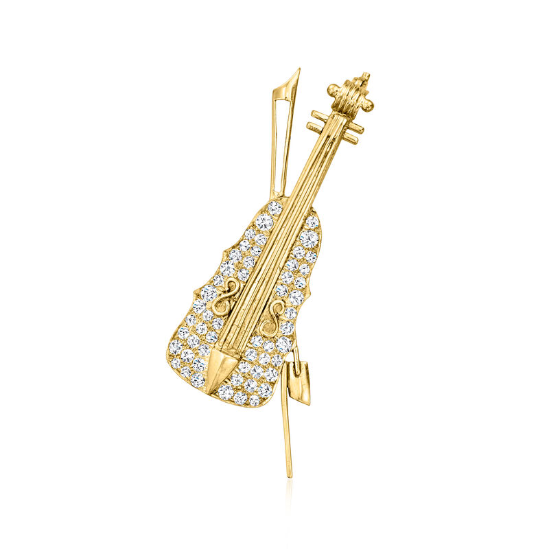 C. 1980 Vintage 1.45 ct. t.w. Diamond Violin Pin in 18kt Yellow Gold image number 0