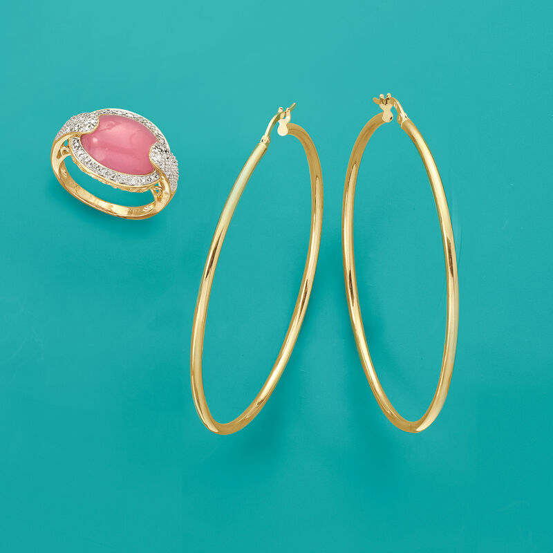 Pink Jade and .13 ct. t.w. Diamond Ring in 14kt Yellow Gold image number 4