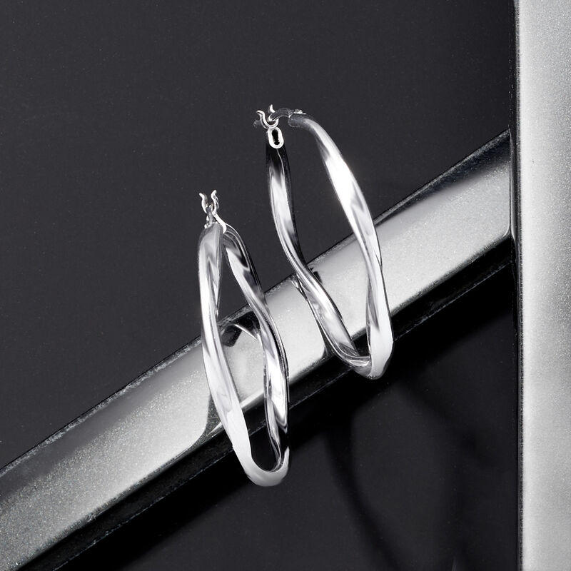 Italian Sterling Silver Twisted Hoop Earrings. 1 3/8&quot; image number 2