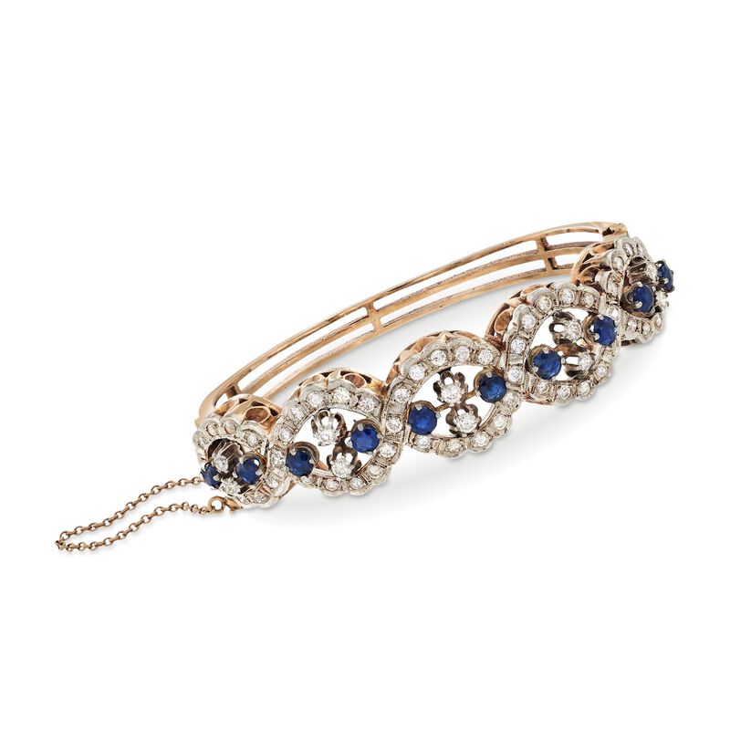 C. 1970 Vintage 3.00 ct. t.w. Sapphire and 2.25 ct. t.w. Diamond Bracelet in 14kt Rose Gold image number 0