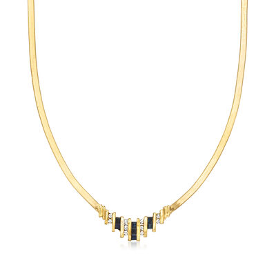 C. 1990 Vintage 1.05 ct. t.w. Sapphire and .35 ct. t.w. Diamond Necklace in 14kt Yellow Gold