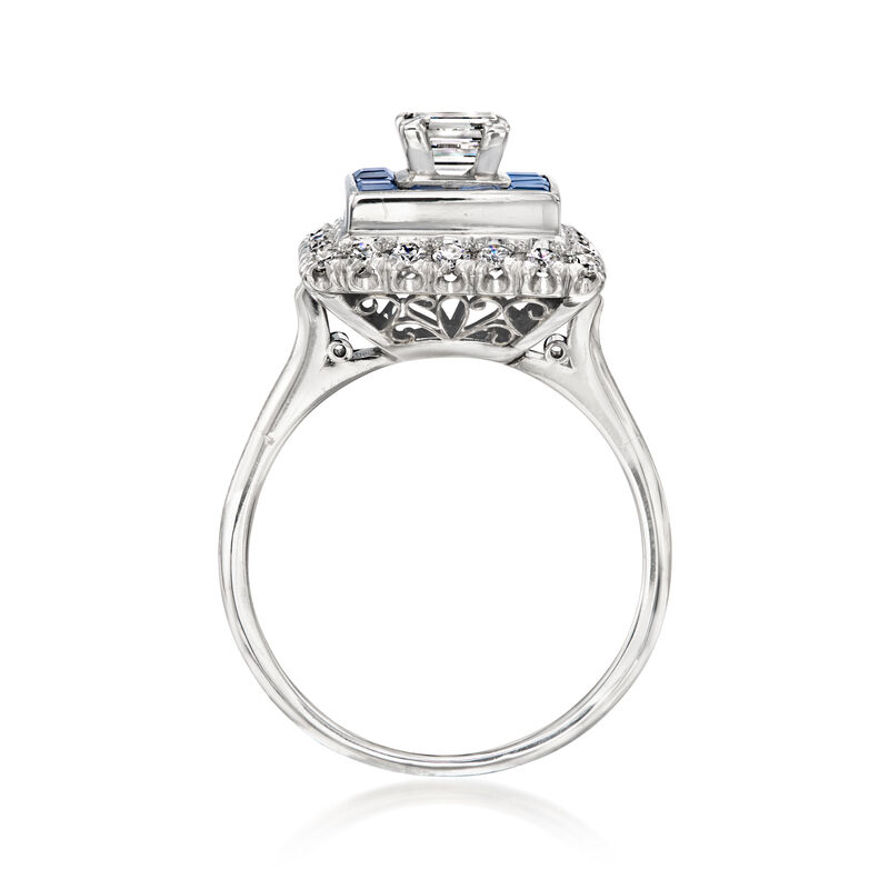 C. 2020 Vintage 1.04 ct. t.w. Sapphire and .95 ct. t.w. Diamond Square Ring in Platinum. Size 7.5 image number 3