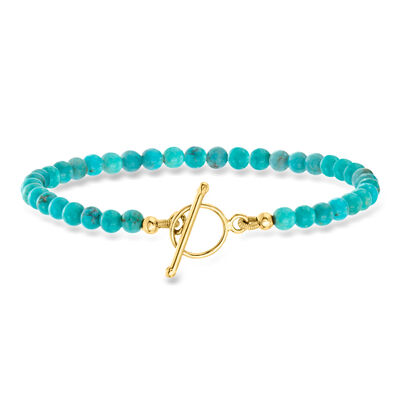 3.5-4mm Turquoise Bead Charm-Compatible Toggle Bracelet in 18kt Gold Over Sterling