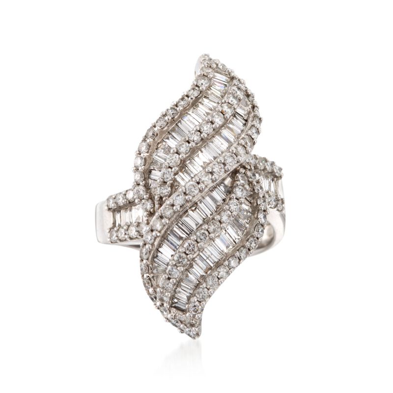 C. 1980 Vintage 3.30 ct. t.w. Diamond Swirl Ring in 14kt White Gold image number 0