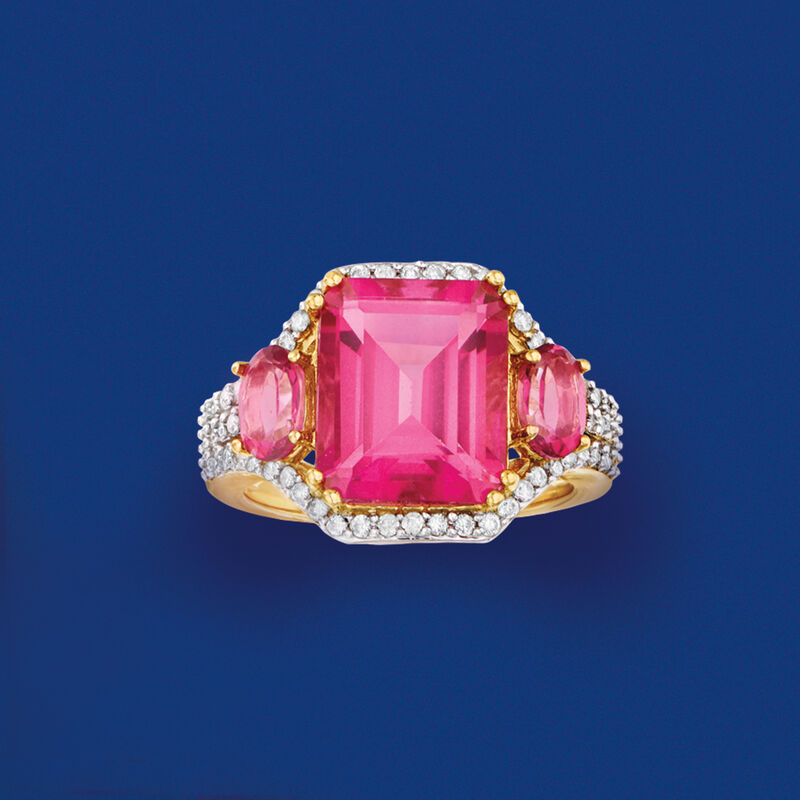 8.00 ct. t.w. Pink Topaz and .48 ct. t.w. Diamond Ring in 14kt Yellow Gold image number 4