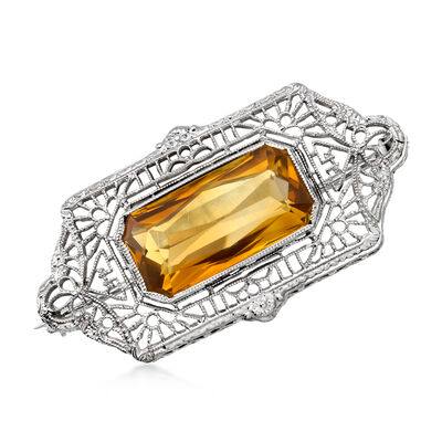 C. 1950 Vintage 4.75 Carat Orange Citrine Openwork Pin in 14kt White Gold