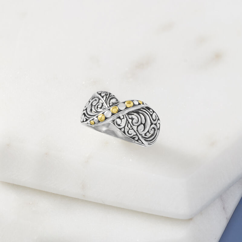 Sterling Silver Bali-Style X Ring with 14kt Yellow Gold image number 5