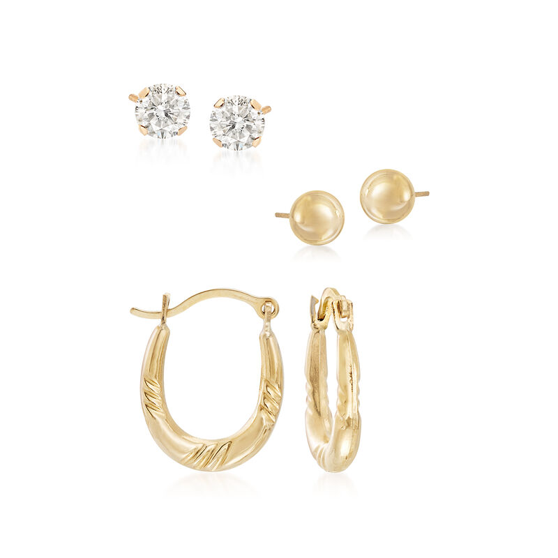 .50 ct. t.w. CZ Jewelry Set: Three Pairs of Earrings in 14kt Yellow Gold image number 0