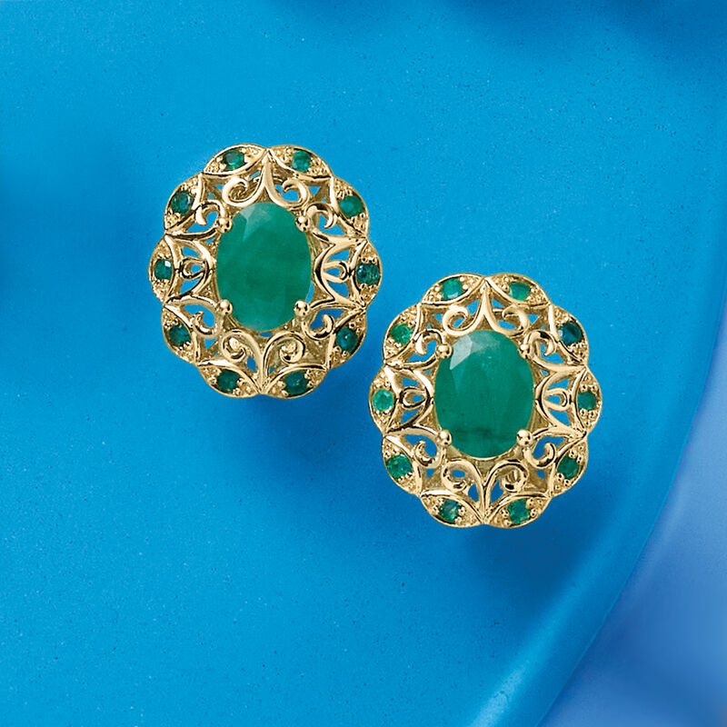 2.50 ct. t.w. Emerald Openwork Earrings in 14kt Yellow Gold image number 5